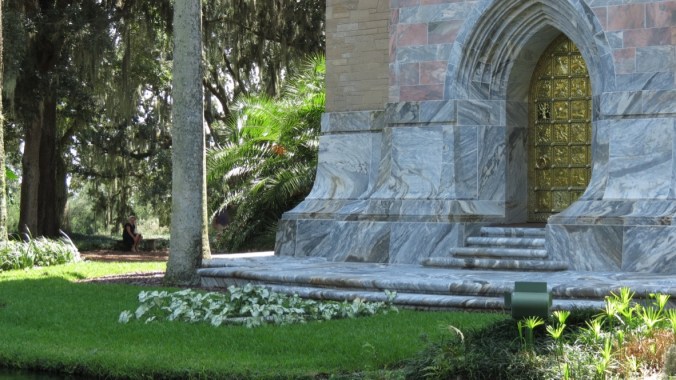 The brass doors overlook Edward W. Bok's burial site.